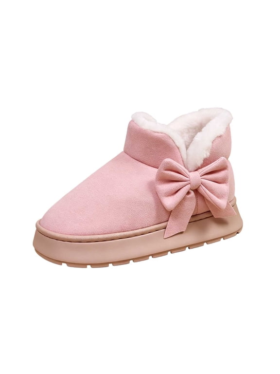 Women's Bow Decor Sherpa Lined Faux Suede Mini Ankle Boots, Thick Platform Non Slip Winter Snow Booties