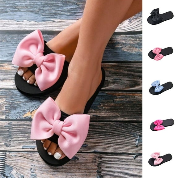 Puntoco Women's Bow Knot Flat Sandals Open Toe Slides Leather Summer Slippers Watermelon Red 9(42)