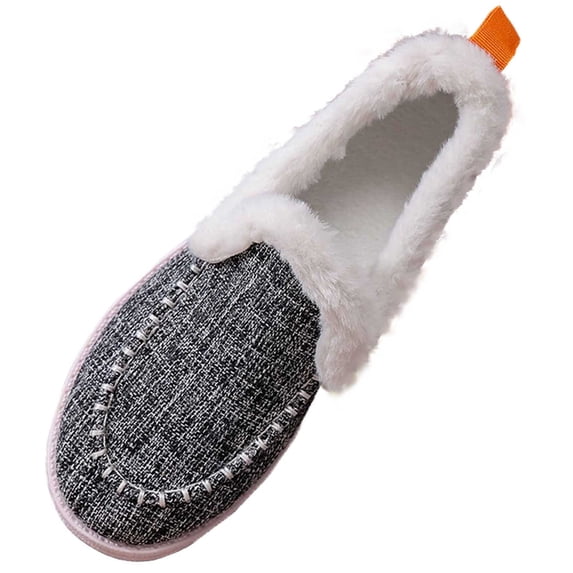 Puntoco Women's Canvas Sherpa Lined Moccasin Shoes, Contrast Stitch Thick Platform Non Slip Warm Indoor Outdoor Winter House Boots
