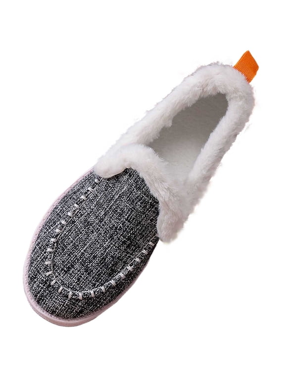 Women's Canvas Sherpa Lined Moccasin Shoes, Contrast Stitch Thick Platform Non Slip Warm Indoor Outdoor Winter House Boots