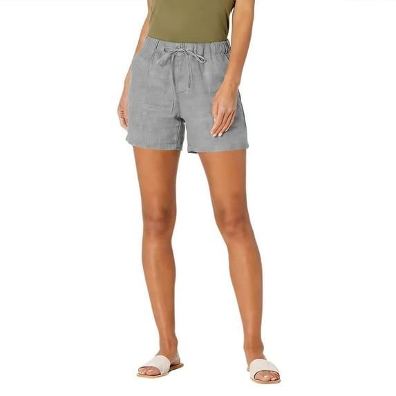 Puntoco Women's Casual Linen Shorts Elastic Waisted Drawstring Summer Shorts with Pockets Gray XL(XL)