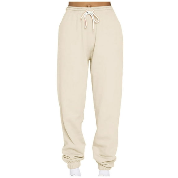 Puntoco Women's Casual Loose Sports Sweatpants Ankle Banded Trousers Gradient Fleece Pants Beige 12(XXL)