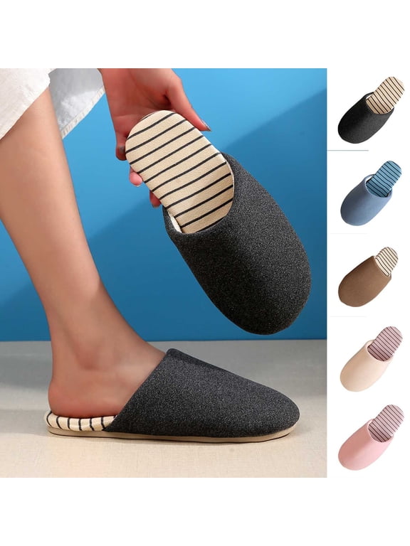 Women’s Closed Toe House Slippers Soft Linen‑Lined Warm Slip‑On Mule Slippers Comfort Non‑Slip Indoor Bedroom Slippers for Ladies