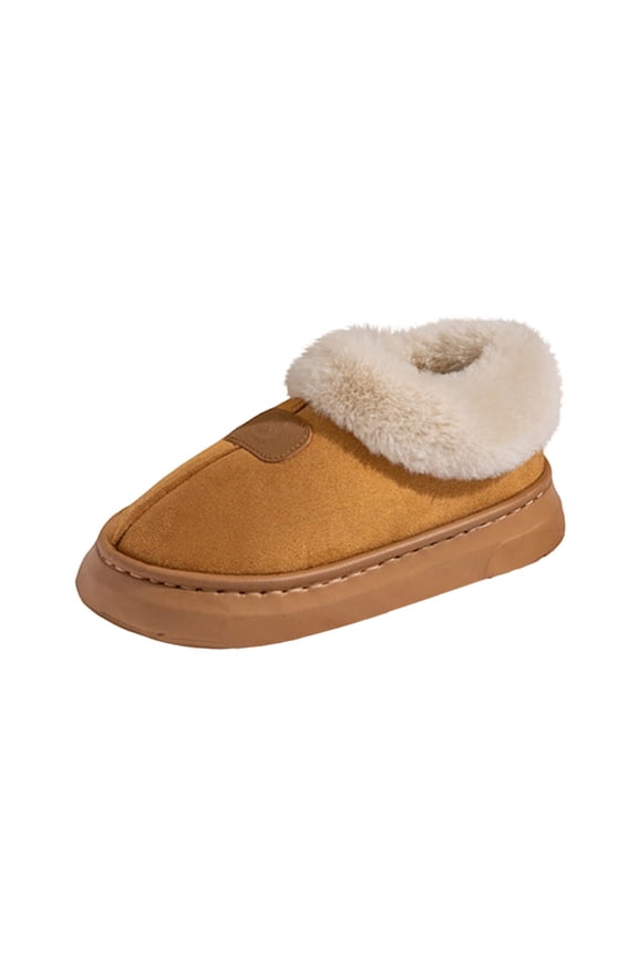 Women's Closed-back Slippers Faux Wool Warm Non-slip Outdoor Indoor House Shoes with Fuzzy Collar Khaki 38