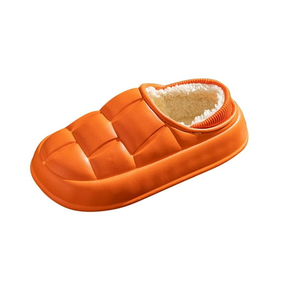Puntoco Women's Comfort Warm Fleece Fuzzy Slippers Plush Lining Slip-on House Shoes Anti-Slip Sole Indoor/Outdoor Orange 38