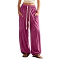 thumbnail image 1 of Puntoco Women's Corduroy Pants Casual High Waisted Baggy Wide Leg Elastic Waist Loose Trousers with Pockets Hot Pink, 1 of 8