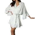 thumbnail image 1 of Puntoco Women's Deep V Ruffle Satin Mini Robe, Silky Faux Silk Sleep Bathrobe with Tie Belt White XL, 1 of 3
