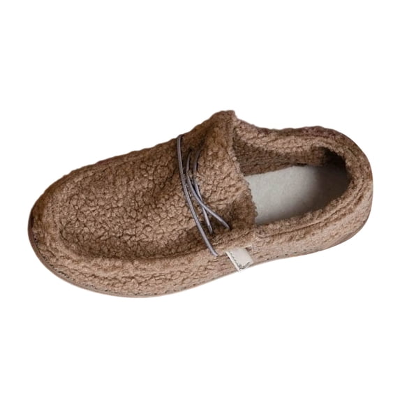 Puntoco Women's Fleece Drawstring Loafer Moccasins Slipper, Slip-On Indoor Cozy Memory Foam House Shoes