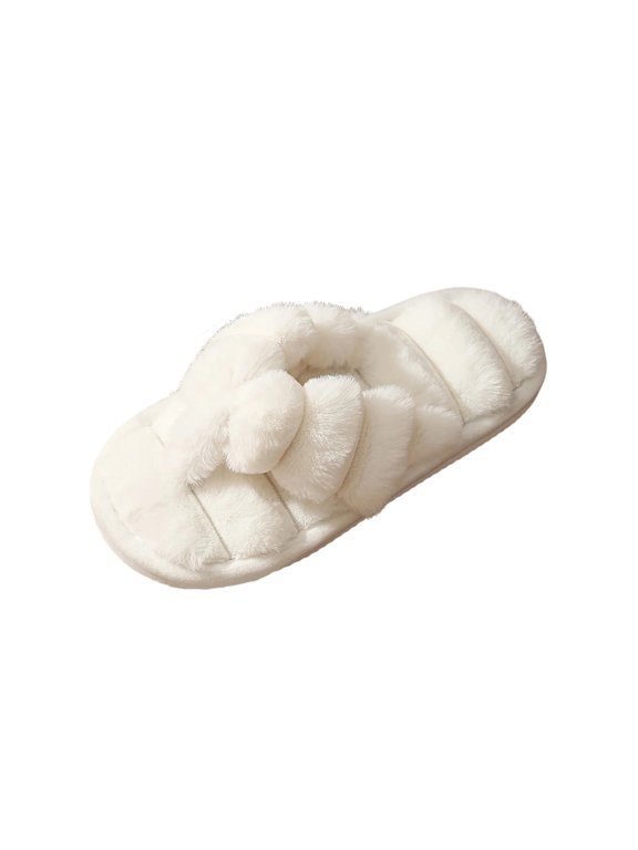 Women’s Fluffy flip-flops Open Toe Flip Flop House Slippers Soft Plush Cozy Indoor Warm Home Slides for Fall Winter