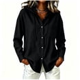 thumbnail image 1 of Puntoco Women's Hooded Button Down Shirt Jacket, Long Sleeve Pocket Loose Linen Look Sun Protection Beach Cover Up Cardigan Blouse Black M, 1 of 6