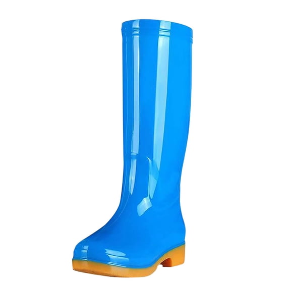 Puntoco Women's Knee High Waterproof Rain Boots, Thick Non-Slip Sole Mid Heel Tall Rubber rain boots, Tall Rain Boots for Outdoor Garden Blue 5.5