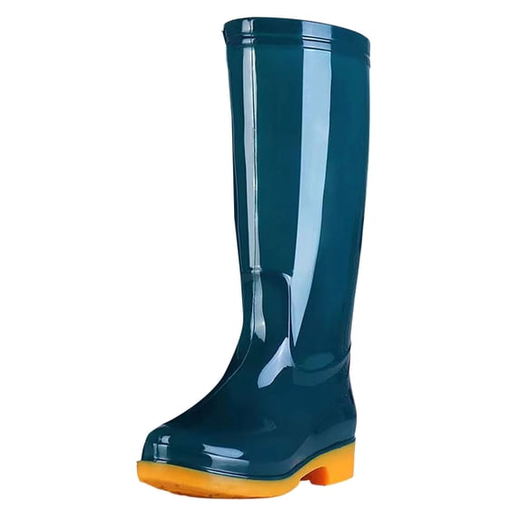 Puntoco Women's Knee High Waterproof Rain Boots, Thick Non-Slip Sole Mid Heel Tall Rubber rain boots, Tall Rain Boots for Outdoor Garden Green 5.5