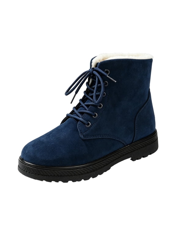 Women's LaceโUp Winter Snow Boots, Lined Insulated Warm Ankle Booties, NonโSlip Waterproof Outdoor Short Boots for Women Navy