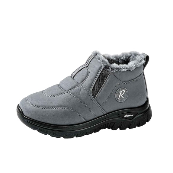 Puntoco Women’s Lined Winter Snow Ankle Boots, Round Toe Slip‑On No‑Lace Warm Booties, Non‑Slip Rugged Outsole Cold‑Weather Casual Outdoor Short Boots Gray