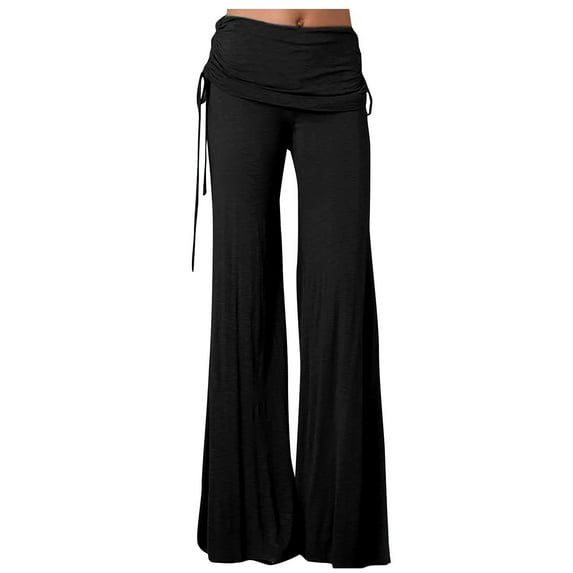 Puntoco Women's Loose High Waist Wide Leg Pants Workout Out Leggings Casual Trousers Yoga Gym Flare Pants Black 6(M)