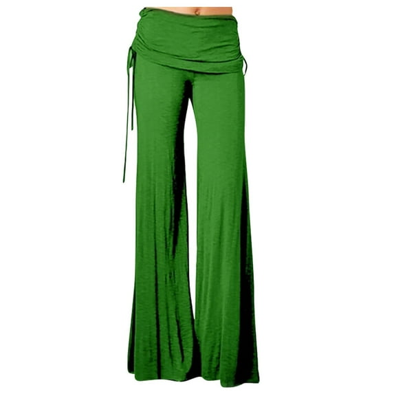 Puntoco Women's Loose High Waist Wide Leg Pants Workout Out Leggings Casual Trousers Yoga Gym Flare Pants Green 12(XXL)