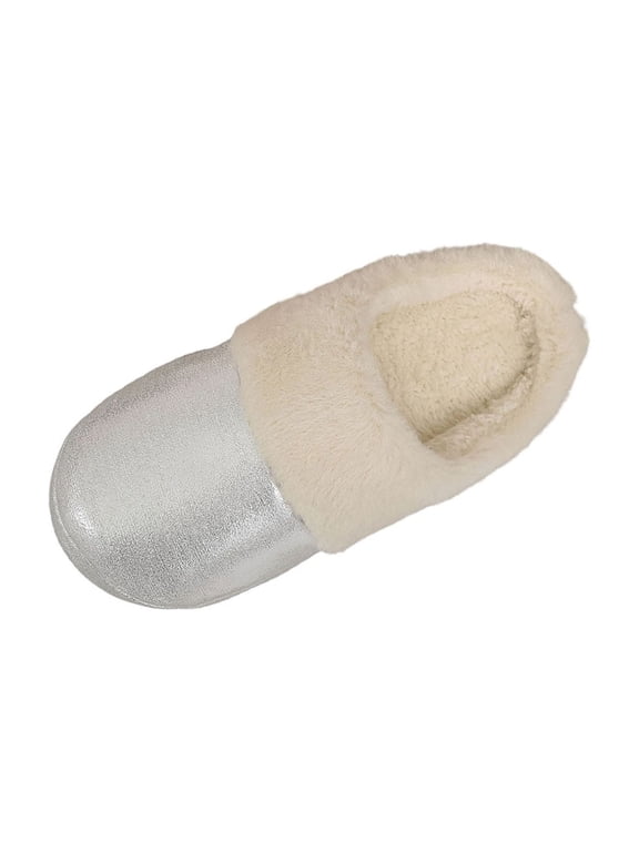 Women's Metallic Faux Suede Fluffy Fluffy Plush Slides Shoes, Soft Flat Non Slip Indoor Outdoor Winter Slippers