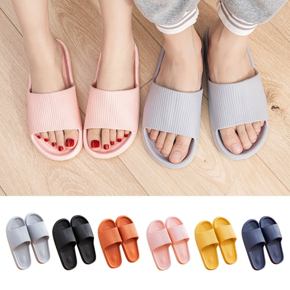 Puntoco Women's Open Toe House Slippers – Breathable Waffle Fabric, Memory Foam Cushioning, Slip-On Summer Indoor Slippers, Non-Slip Yellow 7.5(40)