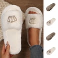 thumbnail image 1 of Puntoco Women's Rhinestone Crown Shaggy Fluffy Plush Open Toe Slippers, Flat Non Slip Luxury Warm Indoor Winter Slides Shoes, 1 of 9