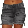 thumbnail image 1 of Puntoco Women's Ripped Mid Waisted Denim Shorts with Pockets Solid Shorts Pokets Hole Zipper Fringe Jeans Pants, 1 of 7