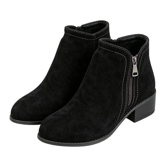 Puntoco Women's Round Toe Low Block Heel Ankle Booties, Side Zipper Casual Short Boots for Daily Black 8.5