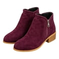 thumbnail image 1 of Puntoco Women's Round Toe Low Block Heel Ankle Booties, Side Zipper Casual Short Boots for Daily Wine 8, 1 of 9