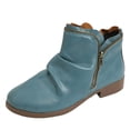 thumbnail image 1 of Puntoco Women's Ruched Ankle Booties, Side Zipper Low Block Heel Boots, Round Toe Slip‑On Pleated Leather Casual Short Boots Blue, 1 of 5