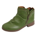 thumbnail image 1 of Puntoco Women's Ruched Ankle Booties, Side Zipper Low Block Heel Boots, Round Toe Slip‑On Pleated Leather Casual Short Boots Green, 1 of 5