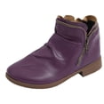 thumbnail image 1 of Puntoco Women's Ruched Ankle Booties, Side Zipper Low Block Heel Boots, Round Toe Slip‑On Pleated Leather Casual Short Boots Purple, 1 of 5