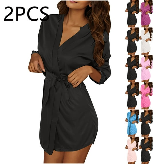 Puntoco Women's Satin Robes Silk Kimono Bath Robe Short Ruffled Hem Bride Bridesmaid Sleepwear with Pockets White Free Size