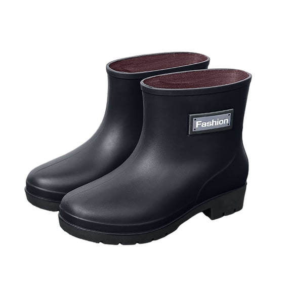 Puntoco Women's Short Rain Boots Waterproof Chelsea Ankle Rubber Garden Shoe Black 8