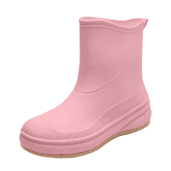 Puntoco Women's Short Rain Boots, Waterproof Platform Ankle Rain Booties, Non鈥慡lip Wear鈥慠esistant Rubber Outdoor Rain Shoes Pink