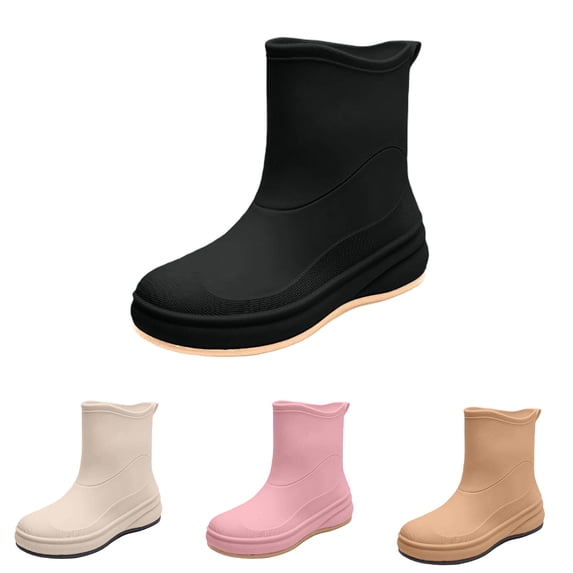 Puntoco Women's Short Rain Boots, Waterproof Platform Ankle Rain Booties, Non‑Slip Wear‑Resistant Rubber Outdoor Rain Shoes White