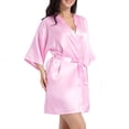 thumbnail image 1 of Puntoco Women's Silk Robe Short Lace Bride Party Satin Bathrobe Kimono Sleepwear Pink-A L, 1 of 4
