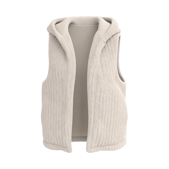 Puntoco Women's Striped Fleece Hoodie Warm Fleece Jacket Loose and Fleece Beige M
