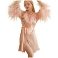 thumbnail image 1 of Puntoco Women's V-Neck Feather Trim Satin Bridal Robe, Kimono Wrap Short Sleep Robe for Wedding & Boudoir Pink XL, 1 of 9