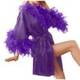 thumbnail image 1 of Puntoco Women's V-Neck Feather Trim Satin Bridal Robe, Kimono Wrap Short Sleep Robe for Wedding & Boudoir Purple XXL, 1 of 9