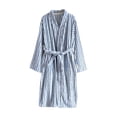 thumbnail image 1 of Puntoco Women's V Neck Striped Wrap Bathrobe, Soft Long Sleeve thermal Sleep Robe with Tie Belt & Pockets for Fall Winter Blue L, 1 of 9