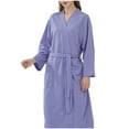 thumbnail image 1 of Puntoco Women's V-Neck Waffle Weave Bathrobe, Long Sleeve Lightweight Spa Robe with Tie Belt & Pockets for Couples Purple XXXL, 1 of 2