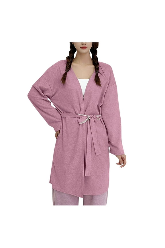 Women's V-Neck thermal Wrap Robe, Warm Oversized Mid Length Sleep Robe with Tie Belt for Fall Winter Purple XXL