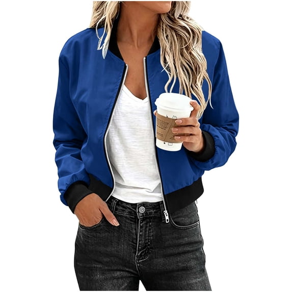 Puntoco Women's Water Resistant Zip Up Bomber Jacket, Lightweight Cropped Outdoor Windbreaker with Pockets