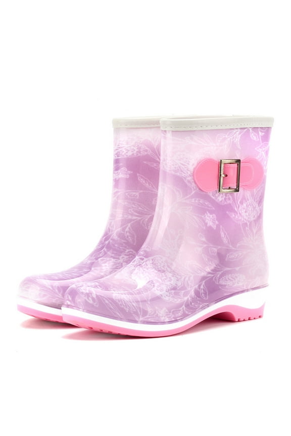 Women’s Waterproof Hasp High Boots Low Heel Rain Boots Purple, Sizes 36-41