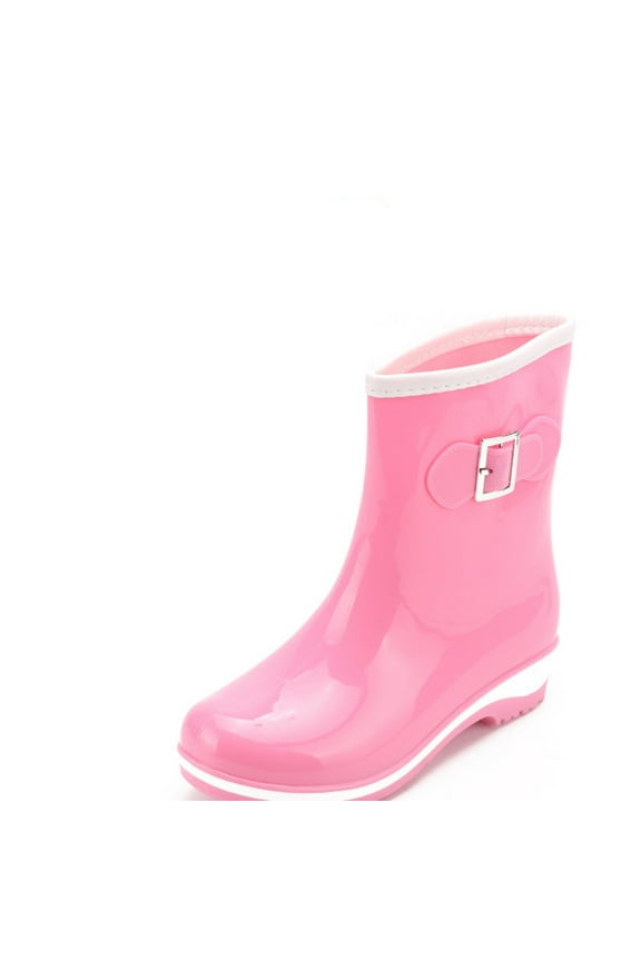 Women's Waterproof High Rain Boots, Low Heel, Pink