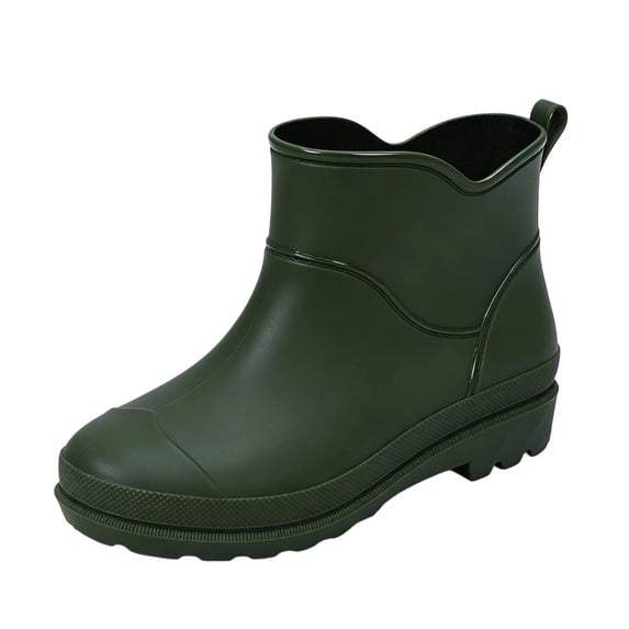 Puntoco Women's Waterproof Rain Boots, Thick Non-Slip Sole Mid Heel Comfort Ankle Rubber Short Boots for Wading Gardening Outdoor Army Green 5.5