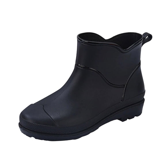 Puntoco Women's Waterproof Rain Boots, Thick Non-Slip Sole Mid Heel Comfort Ankle Rubber Short Boots for Wading Gardening Outdoor Black 7.5