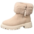 thumbnail image 1 of Puntoco Women's Winter Snow Boots Fuzzy Mini Ankle Booties WarmZipper Suede,Fall Winter Short Boots Beige, 1 of 5