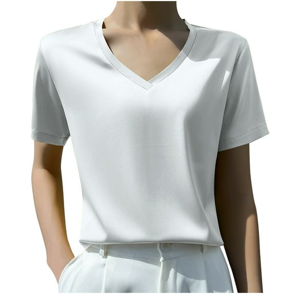 Puntoco Women tops for Summer 2025 Clearance Womens Summer Casual Blouses Puff Sleeve V Neck Chiffon Tunics Loose Fit Work Shirts Tops Gray XXXL(XXXL)