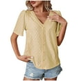 thumbnail image 1 of Puntoco Women tops for Summer 2025 Clearance Spring Summer Short Sleeve V-Neck Fashion T-Shirt Solid Color Casual Tops for Women Yellow 10(XL), 1 of 5