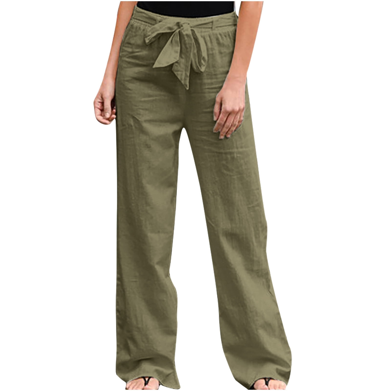 Puntoco Womens Clearance Plus Size Pants Linen Sashes