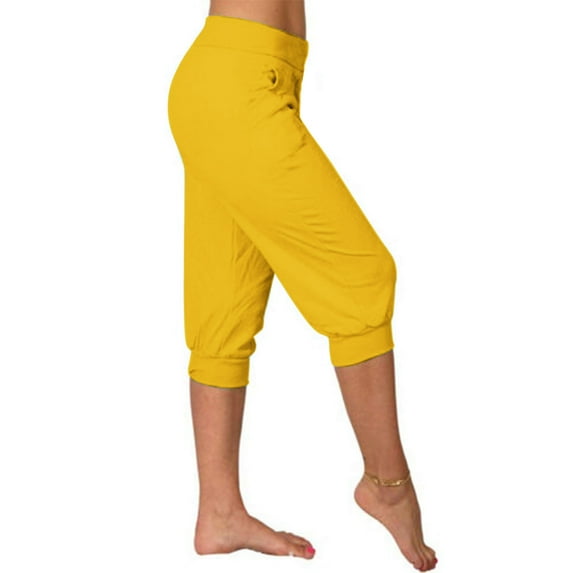 Puntoco Womens Colored Jeans for Work Women'S Yoga Capris Pants Gradient Loose Soft Workout Pants Outdoor Sports Casual Pants with Pockets On Clearance Yellow 10(XL)
